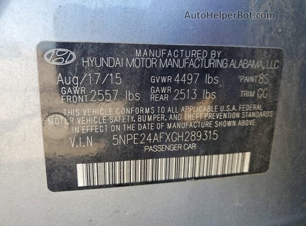 5NPE24AFXGH289315 2016 HYUNDAI SONATA Silver 