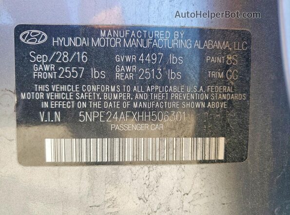 5NPE24AFXHH506301 2017 HYUNDAI SONATA Silver Widok komory silnika