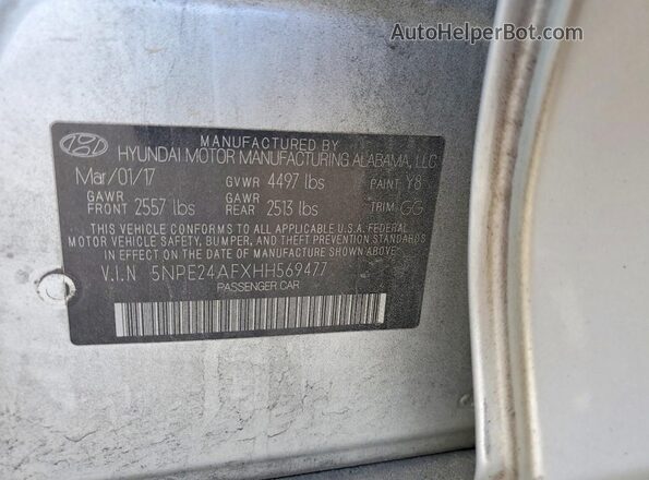 5NPE24AFXHH569477 2017 HYUNDAI SONATA Silver Вид підкапотного простору