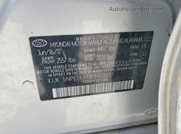 5NPE24AFXJH618232 2018 HYUNDAI SONATA Серебряный 