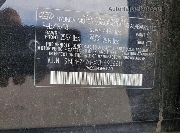 5NPE24AFXJH693660 2018 HYUNDAI SONATA Black 