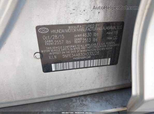 5NPE34AB3GH333228 2016 HYUNDAI SONATA Silver ძრავის განყოფილების ხედი