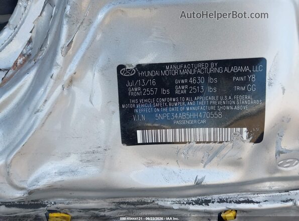 5NPE34AB5HH470558 2017 HYUNDAI SONATA Silver Vista del compartimento del motor