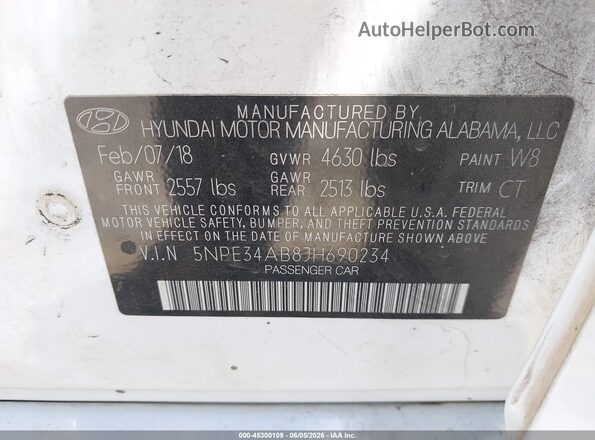 5NPE34AB8JH690234 2018 HYUNDAI SONATA Белый Вид подкапотного пространства