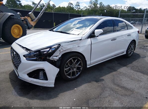 5NPE34AB9KH795785 2019 HYUNDAI SONATA White წინა მარცხენა ხედი სამი მეოთხედიდან