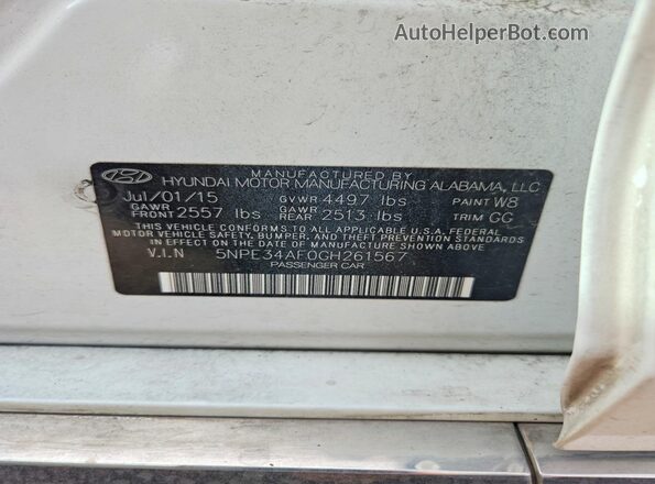 5NPE34AF0GH261567 2016 HYUNDAI SONATA White 