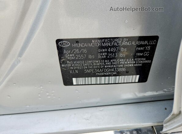 5NPE34AF0GH433886 2016 HYUNDAI SONATA Silver ძრავის განყოფილების ხედი