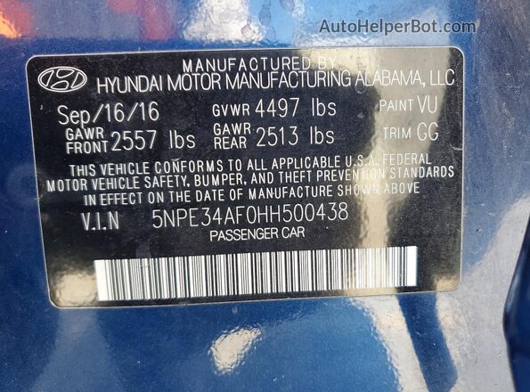 5NPE34AF0HH500438 2017 HYUNDAI SONATA Blue 