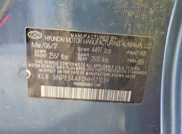 5NPE34AF0HH571039 2017 HYUNDAI SONATA Blue 