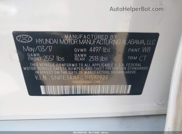 5NPE34AF0JH597923 2018 HYUNDAI SONATA White Вид підкапотного простору