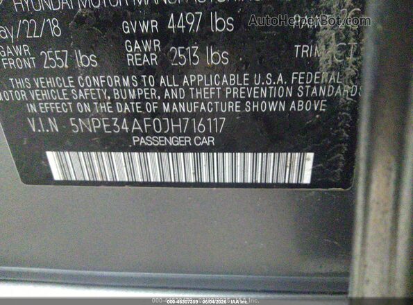 5NPE34AF0JH716117 2018 HYUNDAI SONATA Серый Вид подкапотного пространства