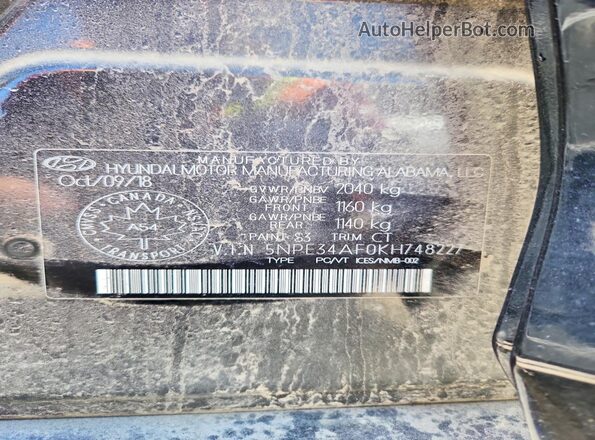 5NPE34AF0KH748227 2019 HYUNDAI SONATA Черный Вид подкапотного пространства