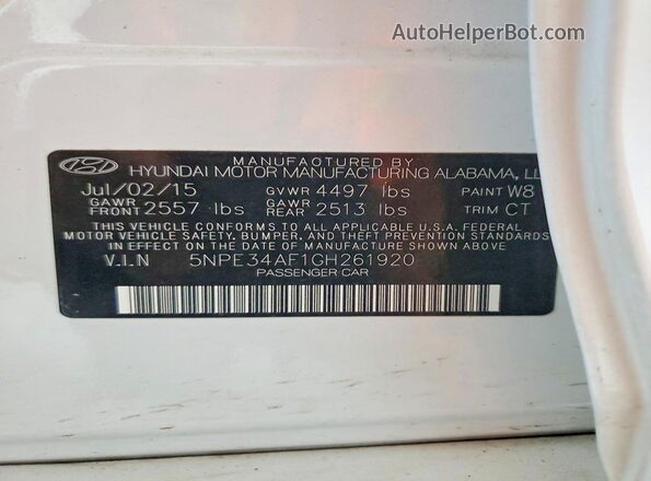 5NPE34AF1GH261920 2016 HYUNDAI SONATA Белый Вид подкапотного пространства