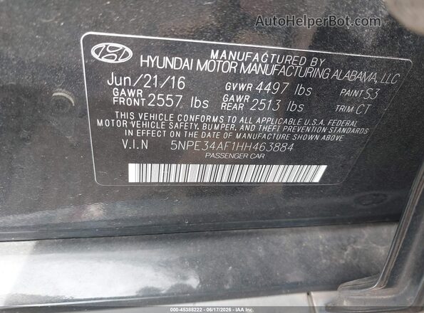 5NPE34AF1HH463884 2017 HYUNDAI SONATA Black 