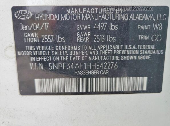 5NPE34AF1HH542276 2017 HYUNDAI SONATA White 