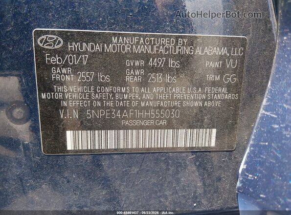 5NPE34AF1HH555030 2017 HYUNDAI SONATA Blue Շարժիչի բաժամունքի տեսք