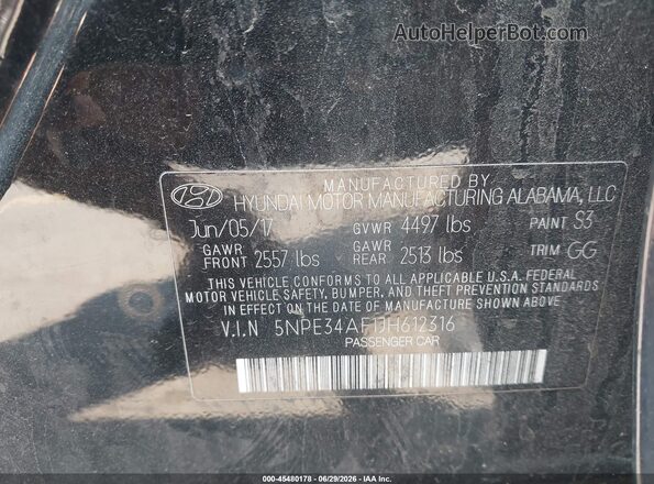 5NPE34AF1JH612316 2018 HYUNDAI SONATA Black Вид підкапотного простору