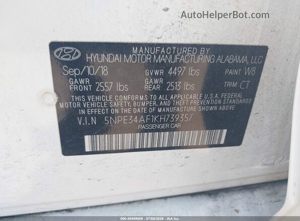 5NPE34AF1KH739357 2019 HYUNDAI SONATA White Engine compartment view