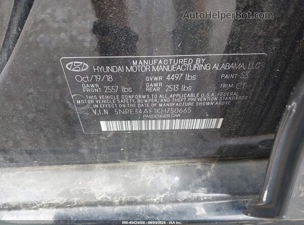 5NPE34AF1KH750665 2019 HYUNDAI SONATA Black ძრავის განყოფილების ხედი