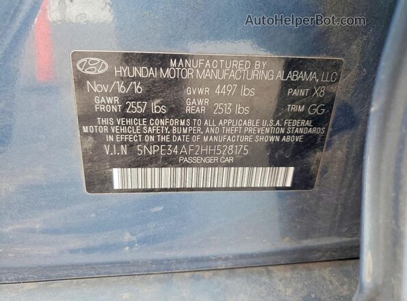 5NPE34AF2HH528175 2017 HYUNDAI SONATA Blue Вид підкапотного простору