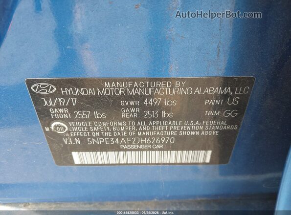 5NPE34AF2JH626970 2018 HYUNDAI SONATA Blue Engine compartment view