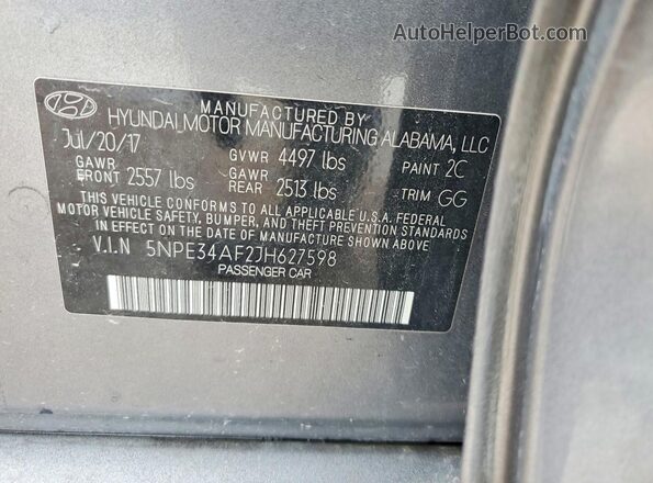 5NPE34AF2JH627598 2018 HYUNDAI SONATA Gray Engine compartment view