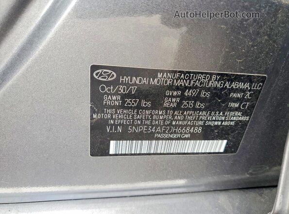 5NPE34AF2JH668488 2018 HYUNDAI SONATA Gray 