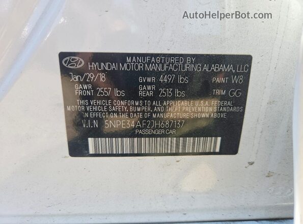 5NPE34AF2JH687137 2018 HYUNDAI SONATA White ძრავის განყოფილების ხედი