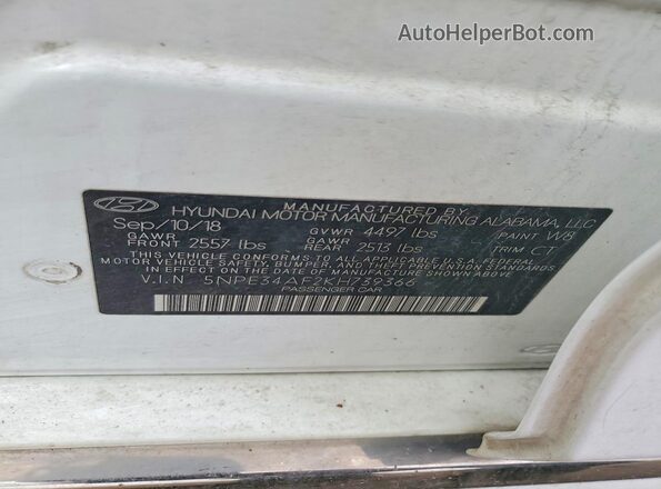 5NPE34AF2KH739366 2019 HYUNDAI SONATA White Engine compartment view