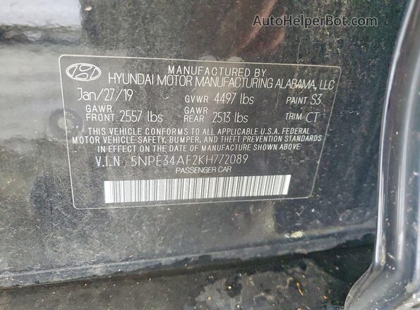 5NPE34AF2KH772089 2019 HYUNDAI SONATA Black Շարժիչի բաժամունքի տեսք
