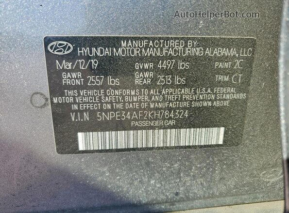 5NPE34AF2KH784324 2019 HYUNDAI SONATA Gray Engine compartment view