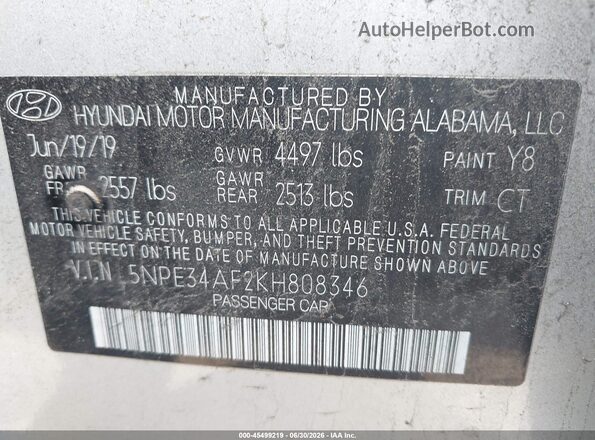 5NPE34AF2KH808346 2019 HYUNDAI SONATA Silver Շարժիչի բաժամունքի տեսք