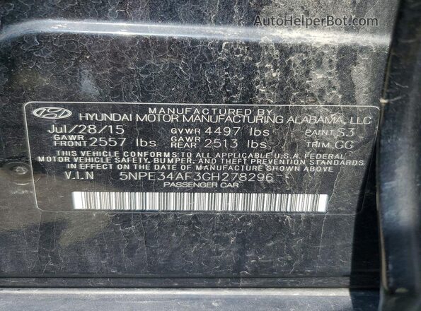 5NPE34AF3GH278296 2016 HYUNDAI SONATA Black ძრავის განყოფილების ხედი