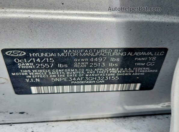 5NPE34AF3GH323155 2016 HYUNDAI SONATA Silver 