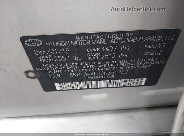 5NPE34AF3GH355782 2016 HYUNDAI SONATA Silver Engine compartment view