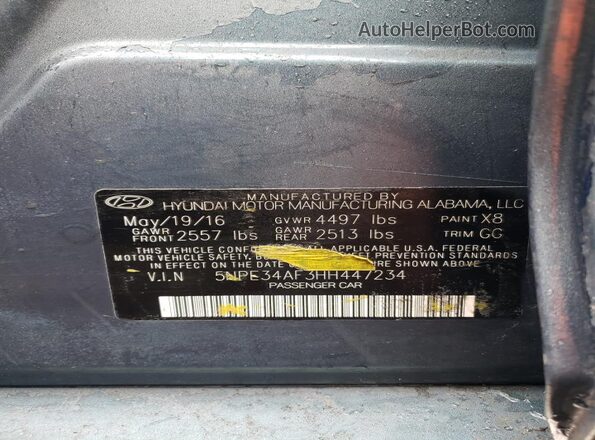 5NPE34AF3HH447234 2017 HYUNDAI SONATA Blue 