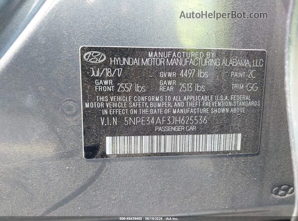 5NPE34AF3JH625536 2018 HYUNDAI SONATA Gray Widok komory silnika