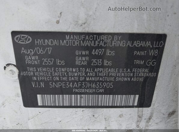 5NPE34AF3JH635905 2018 HYUNDAI SONATA White Շարժիչի բաժամունքի տեսք
