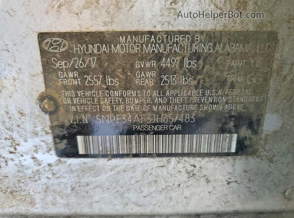 5NPE34AF3JH657483 2018 HYUNDAI SONATA Silver 
