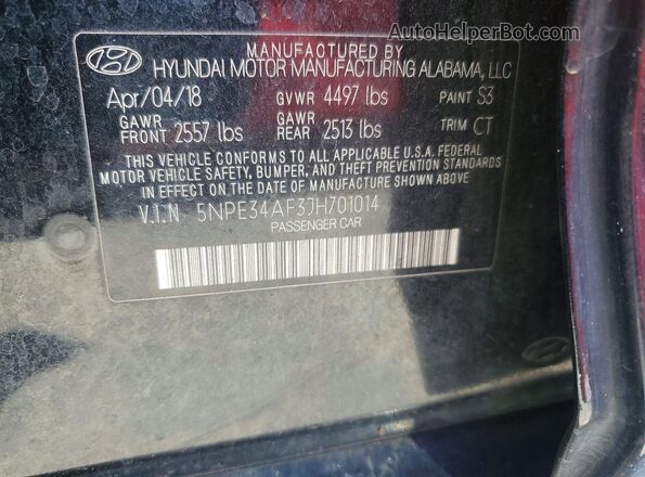 5NPE34AF3JH701014 2018 HYUNDAI SONATA Black Շարժիչի բաժամունքի տեսք
