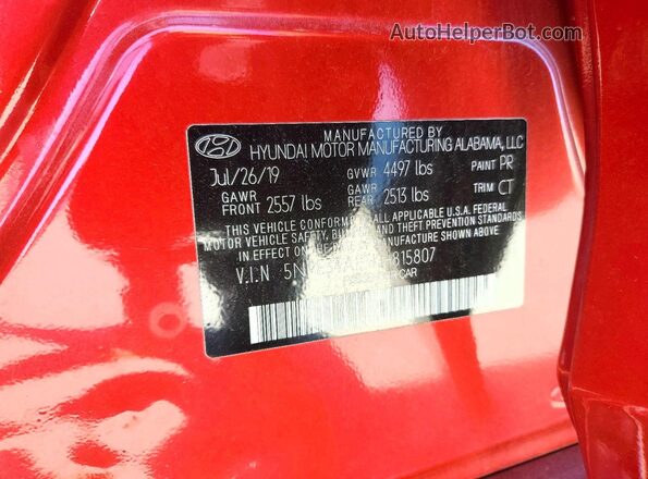 5NPE34AF3KH815807 2019 HYUNDAI SONATA Red 