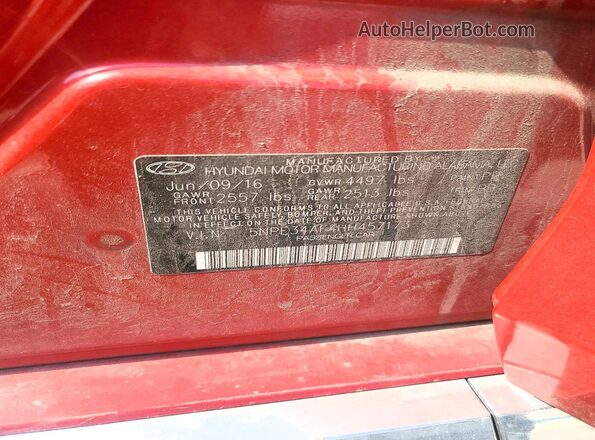 5NPE34AF4HH457173 2017 HYUNDAI SONATA Red 