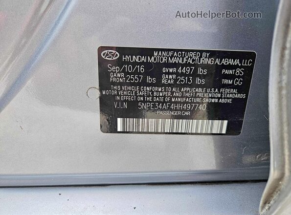 5NPE34AF4HH497740 2017 HYUNDAI SONATA Gray 