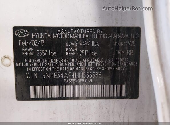5NPE34AF4HH555586 2017 HYUNDAI SONATA White Вид підкапотного простору