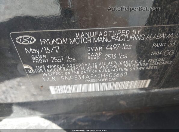5NPE34AF4JH603660 2018 HYUNDAI SONATA Black Вид підкапотного простору