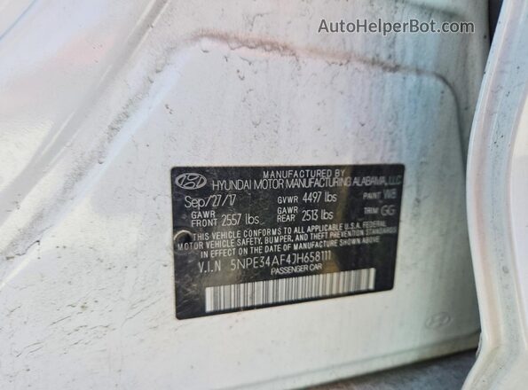 5NPE34AF4JH658111 2018 HYUNDAI SONATA White 