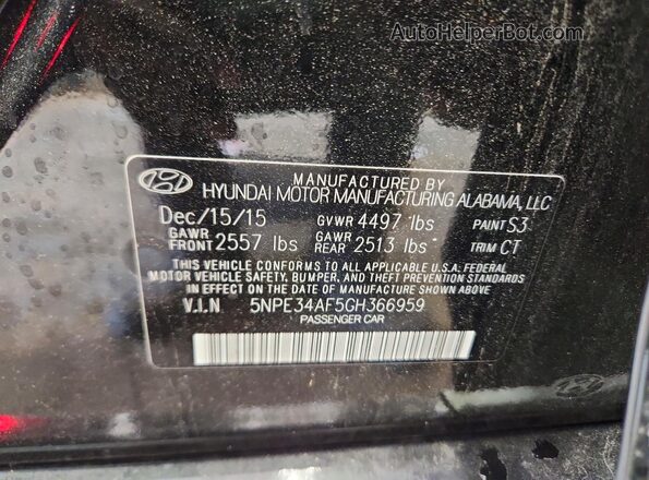 5NPE34AF5GH366959 2016 HYUNDAI SONATA Black 