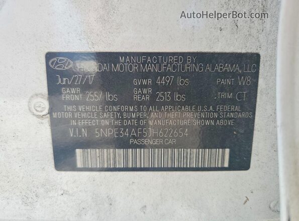 5NPE34AF5JH622654 2018 HYUNDAI SONATA White Շարժիչի բաժամունքի տեսք