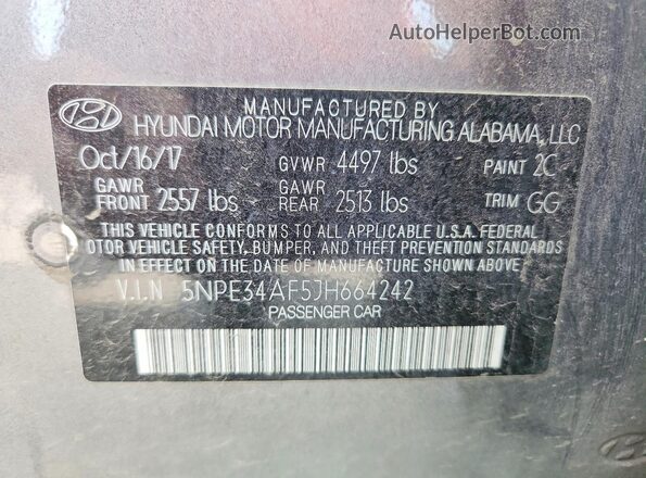 5NPE34AF5JH664242 2018 HYUNDAI SONATA Gray 