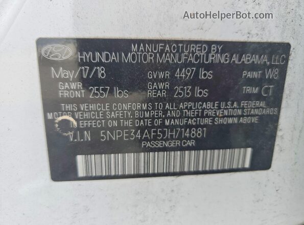 5NPE34AF5JH714881 2018 HYUNDAI SONATA White VIN sticker view